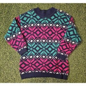 Vintage Venezia Womens 18/20 Chunky Long Knit Mock Sweater Argyle Acrylic